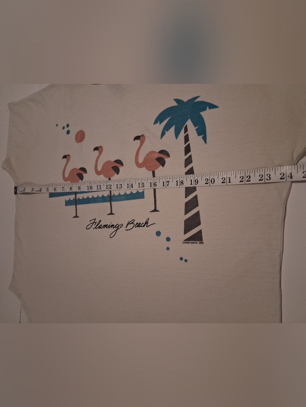VTG 80s OP Ocean Pacific Flamingo Beach One Size T-Shirt Retro Surf Beach Distre - Picture 10 of 11
